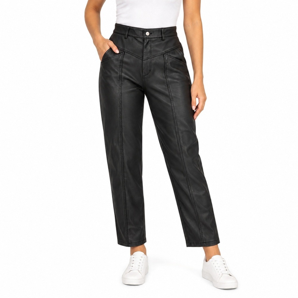 Zara Faux Leather Pants Women 4 Black Western Yoke High Rise Tapered Leg